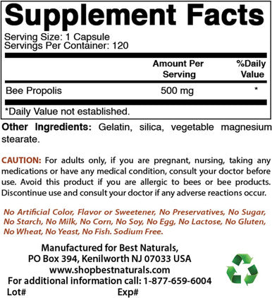 Best Naturals Bee Propolis 500 mg 120 Capsules (120 Count (Pack of 3))