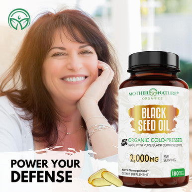 Mother Nature Organics Superfoods for Organic Living Organic Black Seed Oil Capsules - 3 Month Supply - 180 Count (2000Mg Per Serving) High Potency, Organic Cold Pressed Nigella Sativa Oil (Non-Gmo)