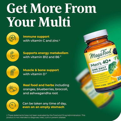 MegaFood Men'S 40+ One Daily Multivitamin For Men With Vitamin B Vitamin D3 Selenium Zinc & Real Food - Immune Support Energy Metabolism And Muscle & Bone Health Non Gmo; Vegetarian - 90 Tabs