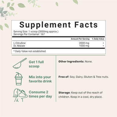 Micro Ingredients Pure L Citrulline Malate 2:1 Powder 500 Grams Filler Vegan Citrulline Supplement and Citrulline Nitrate Supports Muscle Performance Endurance and Strength Unflavored Dissolve Easily