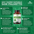 Zazzee Extra Strength Saw Palmetto 20:1 Extract, 6000 Mg Strength, 40% Fatty Acids, 120 Vegan Capsules, 4 Month Supply, Concentrated And Standardized 20X Extract, Non-Gmo, All-Natural, Made In The Usa