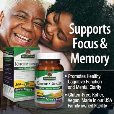 Nature'S Answer Korean Ginseng 500mg 50-Capsules | Supports Focus & Memory | Vegan Gluten- Non-GMO & Kosher | Single Count