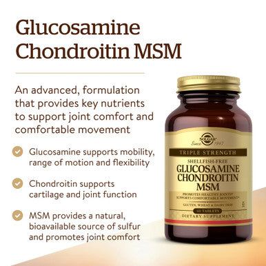 Solgar Triple Strength Glucosamine Chondroitin Msm 60 Tablets - Promotes Healthy Joints Supports Comfortable Movement - Shellfish Free - Gluten Free Dairy Free - 30 Servings