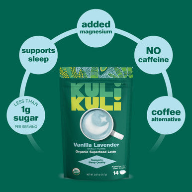 Kuli Kuli Vanilla Lavender Superfood Latte - Magnesium - Vegan & Organic Sleep Support with Chamomile Passionflower and Lavender - Plant-Based Drink