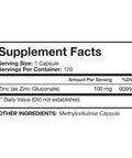 Nutrivein Premium Zinc Gluconate 100mg - 120 Capsules - Immunity Defense Boosts Immune System & Powerful Antioxidant - Promotes Healthy Skin and Acne Defense - Essential Elements for Absorption