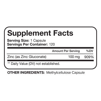 Nutrivein Premium Zinc Gluconate 100mg - 120 Capsules - Immunity Defense Boosts Immune System & Powerful Antioxidant - Promotes Healthy Skin and Acne Defense - Essential Elements for Absorption