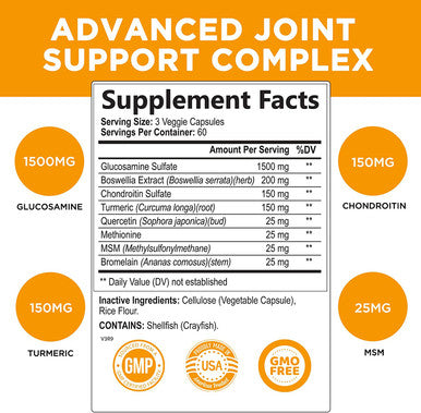 Glucosamine Chondroitin MSM Turmeric Boswellia 2100mg - Max Strength Joint Comfort Support - Dietary Supplement with Bromelain, Supports Healthy Joint Structure, Function & Comfort - 180 Capsules