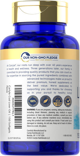 Carlyle Norwegian Cod Liver Oil With Epa & Dha | 1245Mg | 150 Softgels | Liquid Capsules | Non-Gmo & Gluten Free Supplement