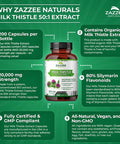 Zazzee Organic Milk Thistle Extract 20,000 mg Strength, 200 Vegan Capsules, Potent 50:1 Extract, 80% Silymarin Flavonoids, Contains Organic Milk Thistle, Over 6 Month Supply, Non-GMO and All-Natural