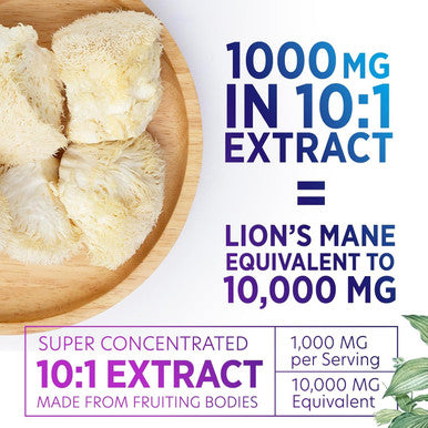 Nature'S Nutrition Nature's Mushroom Lion's Mane - Nootropic Brain Health Support Supplement - Lionsmane Mushrooms for Focus Memory & Immune Support - Lions Mane Mushroom Extract is Non-GMO & Vegetarian - 120 Capsules