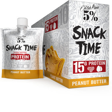 Rich Piana 5% Nutrition Snack Time | Squeezable Protein Ss | High Protein Snack Pouches | Convenient, Real Food Protein from Peanuts & Egg Whites | 10-Count (Peanut Butter)