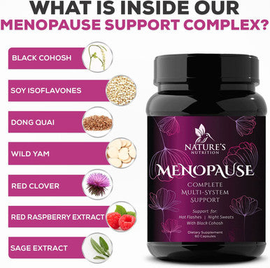 Menopause Supplements for Women, Menopause Relief for Natural Balance, Night Sweats & Hot Flashes, Black Cohosh for Menopause with Dong Quai & Soy Isoflavones - 60 Capsules