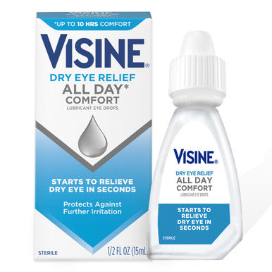 Visine Dry Eye Relief All Day Comfort Lubricant Eye Drops For Up To 10 Hours Of Comfort Dry Eye Drops With Polyethylene Glycol 0.5 Fl. Oz