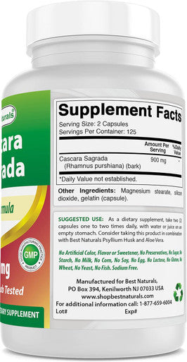 Best Naturals Cascara Sagrada 450 mg 250 Capsules (250 Count (Pack of 3))