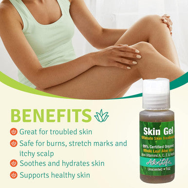 Aloe Life Skin Gel & Herbs Ultimate Skin Treatment, 99% Certified Organic Whole Leaf Aloe Vera, Vitamins C, A, & E, Head-to-Toe Skin Care Support for the Whole Family, Fragrance-Free (1 oz)