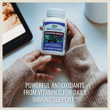 Nature's Way Sambucus Advanced Immune Capsules with Black Elderberry, Vitamin C, Vitamin D, Echinacea*, and Zinc, Immune Support with EpiCor*, 80 Count