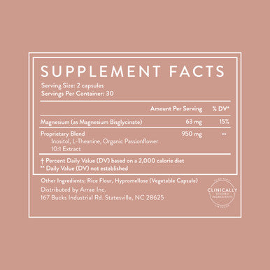 Arrae Calm Cortisol Manager - 60 Stress & Panic Relief Capsules - Mood Support Supplement w/L-Theanine Inositol Passionflower & Magnesium to Help You Feel Zen