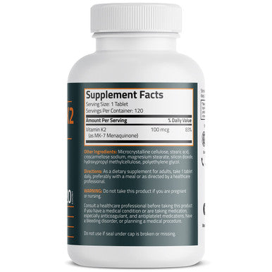 Bronson Vitamin K2 MK-7 100 MCG, K2 as MK7 Menaquinone, Bone Support 1 Year Supply, Non-GMO, 120 Tablets
