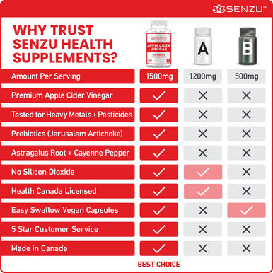 Apple Cider Vinegar Capsules with Prebiotics (1500 mg) - Antioxidant, Digestion, Fiber Supplement | Made in Canada