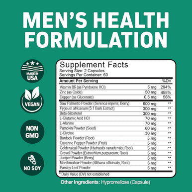 Herbtonics Prostate Support Supplement For Men'S Health - Saw Palmetto & Beta Sitosterol Formula With Pumpkin Seed Oil - Promotes Prostate Health & Less Urination - Dht Blocker For Hair - 120 Capsules