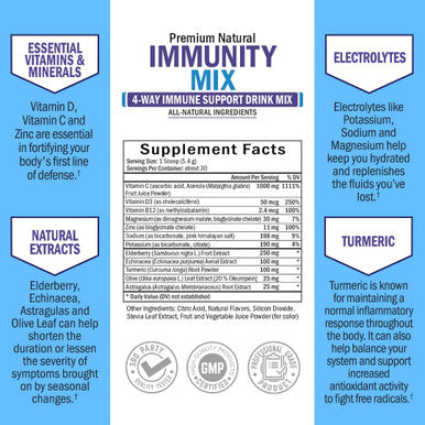 Immune Support Drink with Vitamin C 1000mg D3 B12 Zinc Elderberry Turmeric Eusacea Electrolytes Powder Natural Hydration Immunity Defense Joint Support Berry Flavor Vitamin Supplement 30 Days