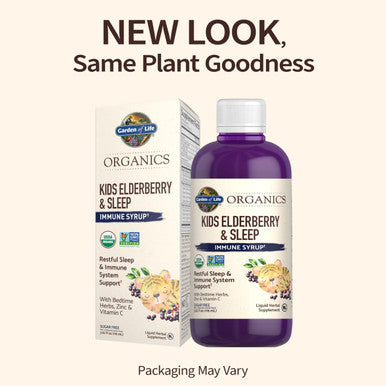 Garden of Life Organics Elderberry Immune Support For Kids With Zinc Vitamin C - Kids Elderberry & Sleep Immune Syrup Liquid Bedtime Herbs For Children No Alcohol No Added Sugar 3.92 Fl Oz