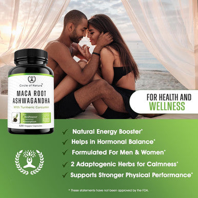 Maca Root 10,000 Mg, Ashwagandha 6000Mg Extract, Capsules For Men & Women With Turmeric Curcumin And Bioperine 120 Capsules Made In Usa