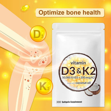 2-In-1 Vitamin D3 K2 Supplement Softgel,D3 K2 Vitamin 10000 Iu Bone Health,Aiding In Calcium Absorption (300 Pcs)