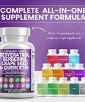 Clean Nutraceuticals Resveratrol Berberine Grape Seed Extract Quercetin Green Tea Extract Polyphenol Supplement For Women & Men W/N-Acetyl Cysteine, Acai Extract - 1Pack