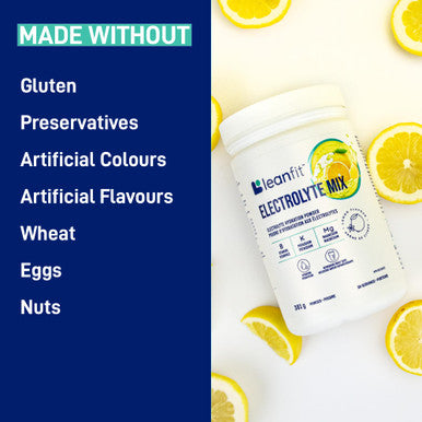 LEANFIT ELECTROLYTE MIX Citrus Lemon Electrolyte Hydration Powder Drink Mix Non GMO Vegan Gluten-Free 30 servings 381g tub