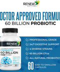 Renew Actives New Probiotics 60 Billion Cfu With Maktrek Bi-Pass Technology, Probiotics Made To Survive Stomach Acid With Advanced Absorption For Digestive Health, Immunity, & 60 Capsules!
