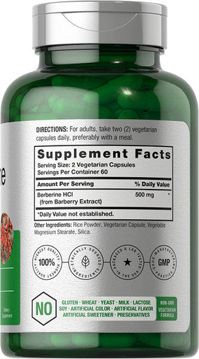 Berberine Supplement 120 Capsules Berberine HCl from Barberry Extract Non-GMO Gluten Free