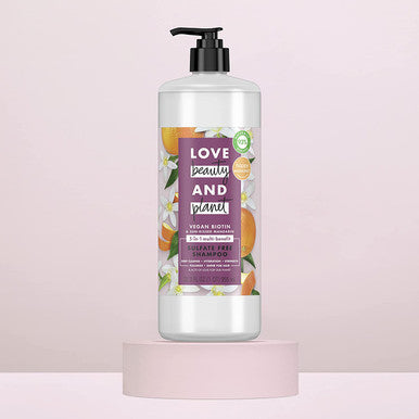 Love Beauty And Planet Sulfate-Free Deep Cleanse, Hydrate, Strengthen, Volumize & Shine Vegan Biotin & Sun-Kissed Mandarin 5-in-1 Multi Benefit Nourishing Shampoo, 32.3 Fl Oz