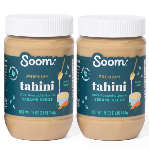 Soom Foods Premium Tahini 16oz (1 Pack) Roasted & Ground Sesame Seed Paste Creamy Tahini for Dubai Chocolate Hummus Sauces Vegan NutFree GlutenFree Kosher Keto Paleo Whole30