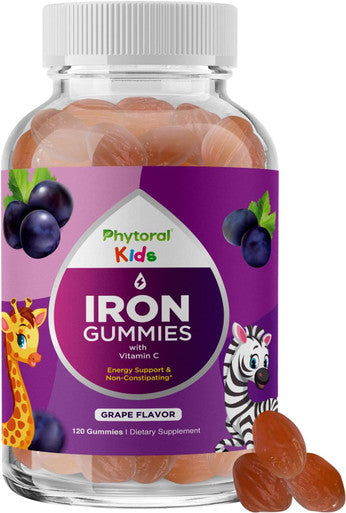 Phytoral Kids Iron Gummies With Vitamin C - Blood Builder Iron Supplements For Kids With Gentle For Stronger Immunity & Energy Support - Vitamin B6, B12, A, Niacin & Folate Gummies - Vegan & Gmo - 60 Count