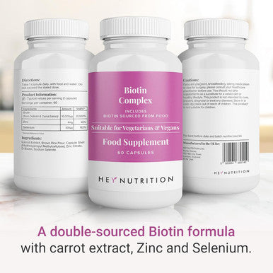 Hey Nutrition Biotin Complex Supplement - Biotin Selenium and Zinc - Supports Hair Nails & Skin - Promotes Immune Health - No Artificial Flavours Non-GMO & Dairy- - 60 Vegan Capsules