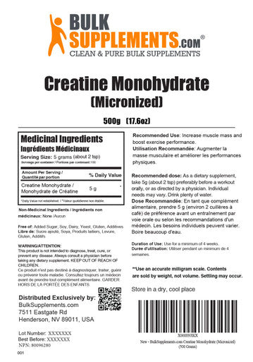 Bulksupplements.Com Creatine Monohydrate Powder (Micronized), 500G With Beta Alanine Powder, 500G - Unflavored, Gluten Free, No Fillers Bundle