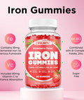 Iron Gummies For Women & Men - Iron Supplement With Vitamin B6, B12, C, Zinc, Folate For Adults & Kids - Support Iron Deficiency, Anemia, Energy Boost, Blood Builder - Sugar Vegan 60Ct Strawberry