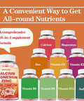 Edmmyliy Calcium Magnesium Zinc Supplement Gummies With Vitamin D3 K2 & B Complex For Women Men 1000Mg Calcium Citrate With Magnesium Gummies For Bone Muscles & Immune Support Sugar Free Vegan