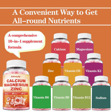 Edmmyliy Calcium Magnesium Zinc Supplement Gummies With Vitamin D3 K2 & B Complex For Women Men 1000Mg Calcium Citrate With Magnesium Gummies For Bone Muscles & Immune Support Sugar Free Vegan