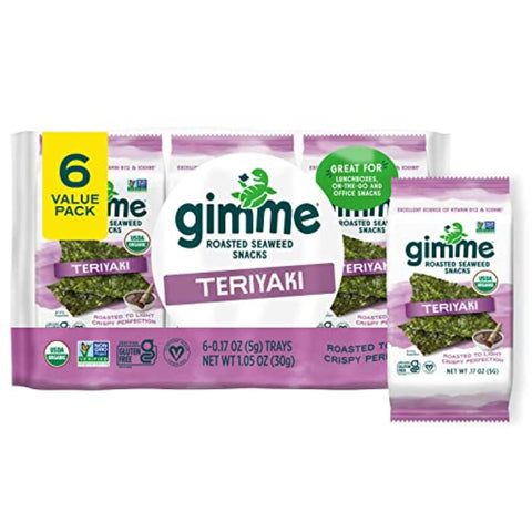 Gimme Seaweed Organic Premium Roasted Seaweed Snacks Sea Salt 6 Count Keto Vegan GlutenFree Great Source of Omega3s and Iodine Healthy OnTheGo Snack for Kids and Adults