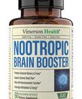 Nootropic Brain Booster Relief with Copper & Vitamin C - Dietary Supplement -for Mental Performance - Energy, Focus, and Memory Support - Gluten & GMO Free - 60 Vegan Capsules