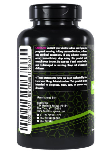 Healthfare Vitamin B1 500Mg | 200 Capsules | Thiamine Supplement | Supports Overall Health | Non-Gmo | Gluten Free (200 Capsules)