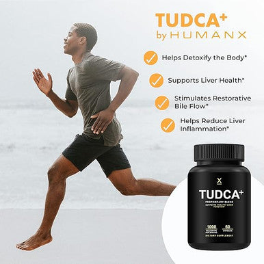 Humanx Tudca+ 1000Mg (Tauroursodeoxycholic Acid) Powerful Serving Size - Liver Health Aid For Detox And Cleanse - Vegan Non Gmo - Usa Made Easy To Swallow Capsules - Tudca Bile Salt Supplement Powder
