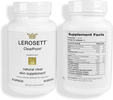 Gunilla Of Sweden Lerosett Clearpoint Anti Acne Pills, Natural Supplements For Hormonal & Cystic Acne Treatment For Oily Skin & Breakouts. 60 Caps