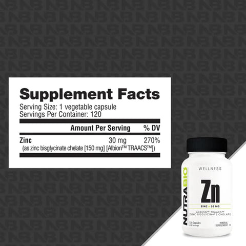 Nutrabio Zinc Chelate Mineral Supplement - For Proper Growth Development And Immune Health - 30Mg Of Zinc Per Vegetarian Capsules 120 Servings