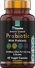 Probiotics for Women & Men with Prebiotics for Digestive Health with Acidophilus | 60 Enteric Coated Vegetarian Capsules | 20 Billion CFUs - 8 Strains | by TNVitamins