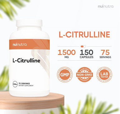 Nui Nutra L-Citrulline Supplement | 1500mg | 150 Capsules | Amino Acid Supplement & Nitric Oxide Booster | Immune & Cardiovascular System Support | Muscle Endurance & Pre-Workout Support