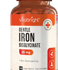 Vitabright Gentle Iron Tablets High Strength 28mg Vegan Iron Tablets Women & Men Chelated (Organic) Iron Supplements for Women & Teens Energy Tablets for Tiredness VitaBright Strong Iron Bisglycinate