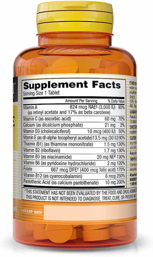 Mason Natural Daily Multiple Vitamins - Vitamins A, C, D3, E, B1, B2, B3, B6, B12, Folate and Calcium for Overall Health, 100 Tablets (Pack of 3)